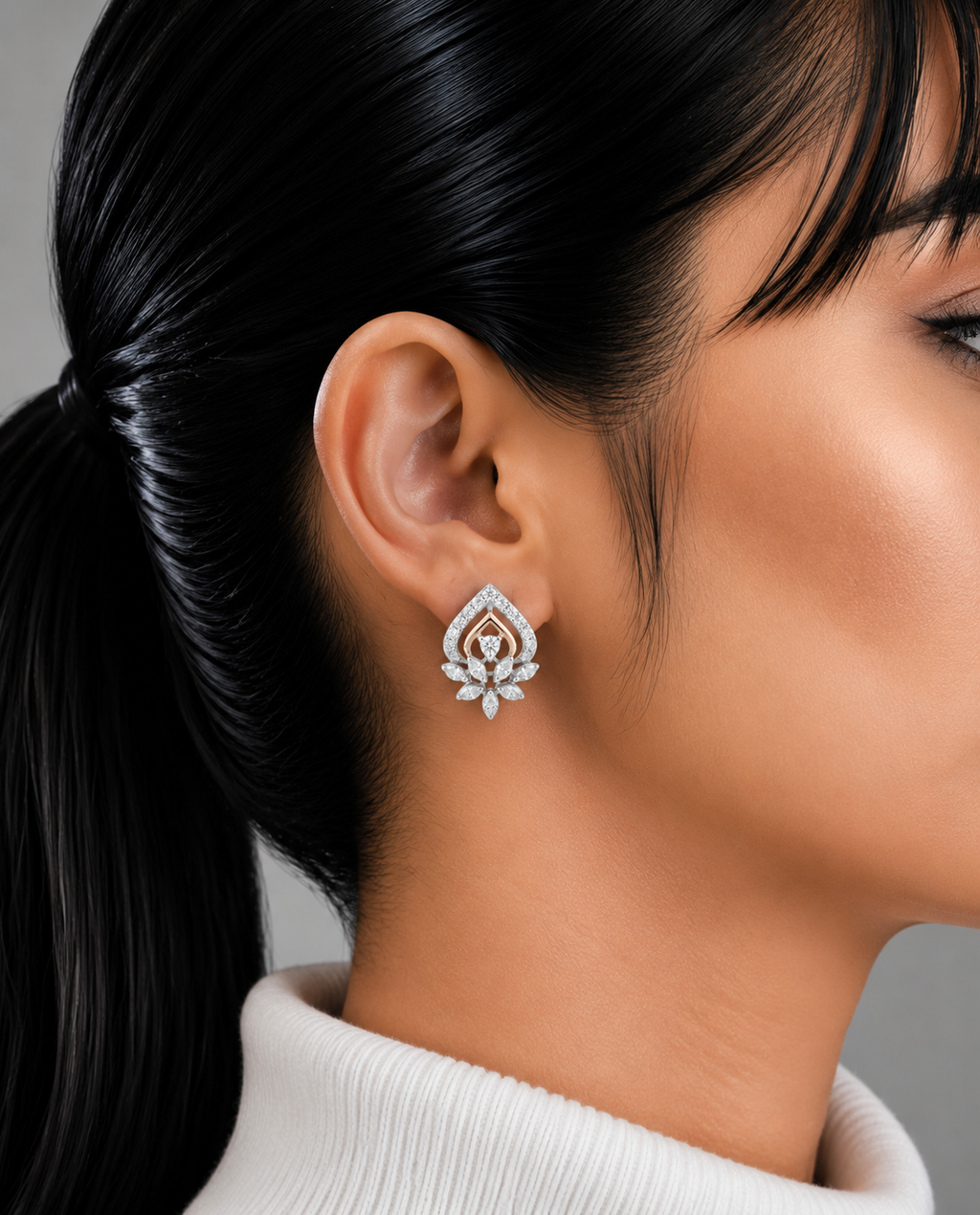 Diamond Blossom Teardrop Stud Earrings