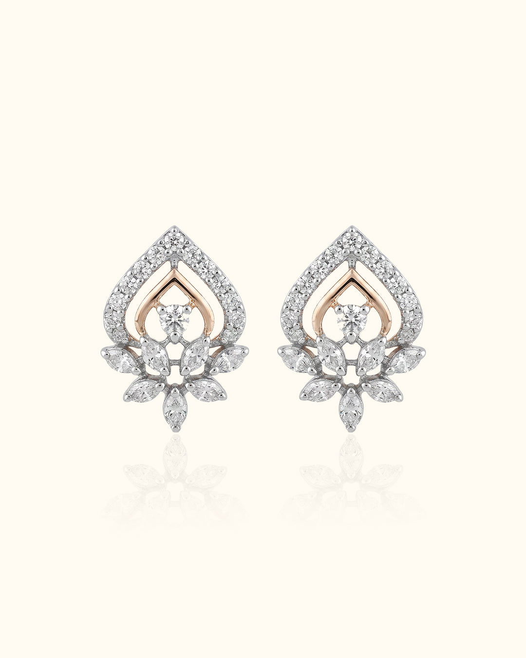 Diamond Blossom Teardrop Stud Earrings