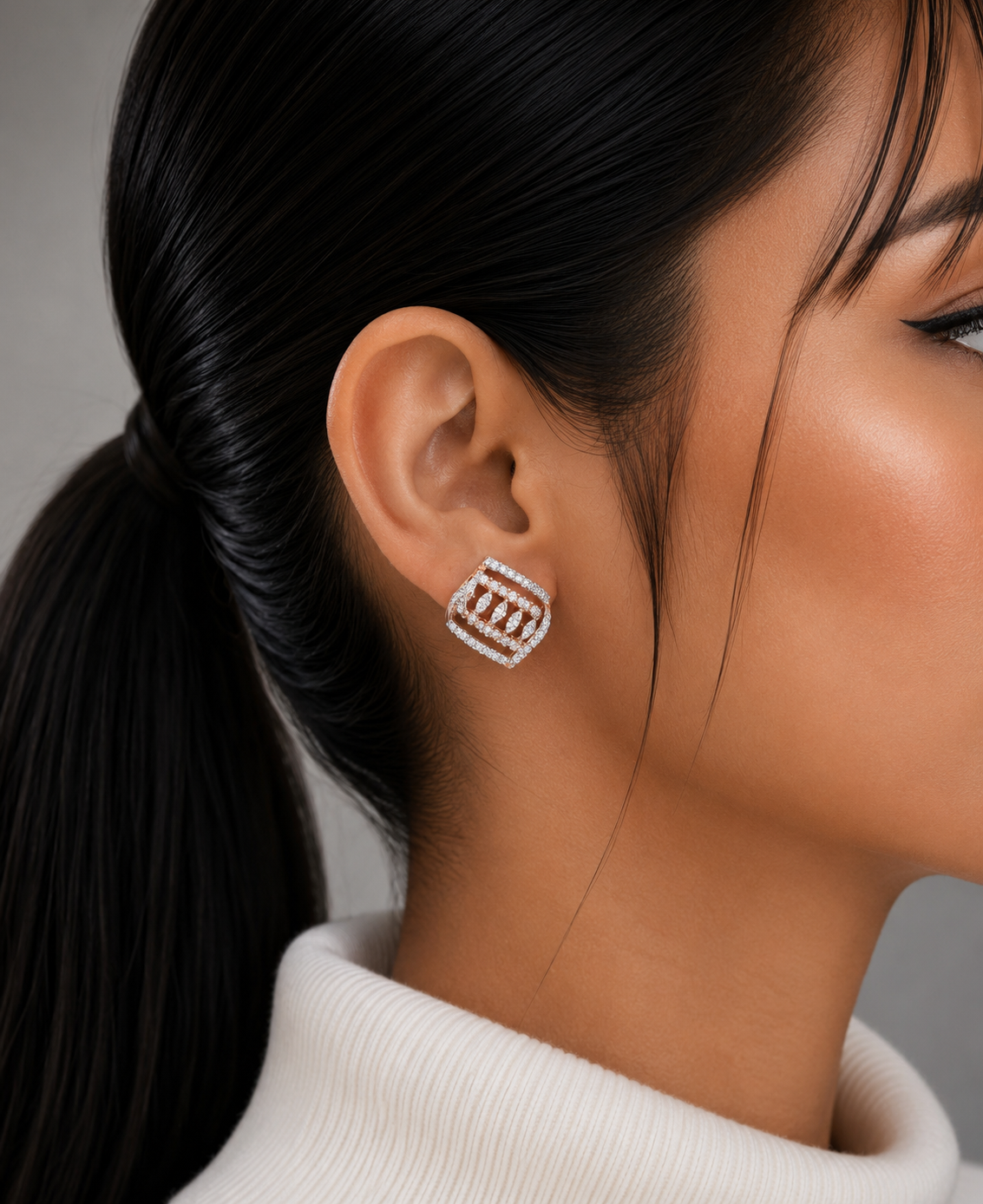 Geometric Diamond Lattice Stud Earrings