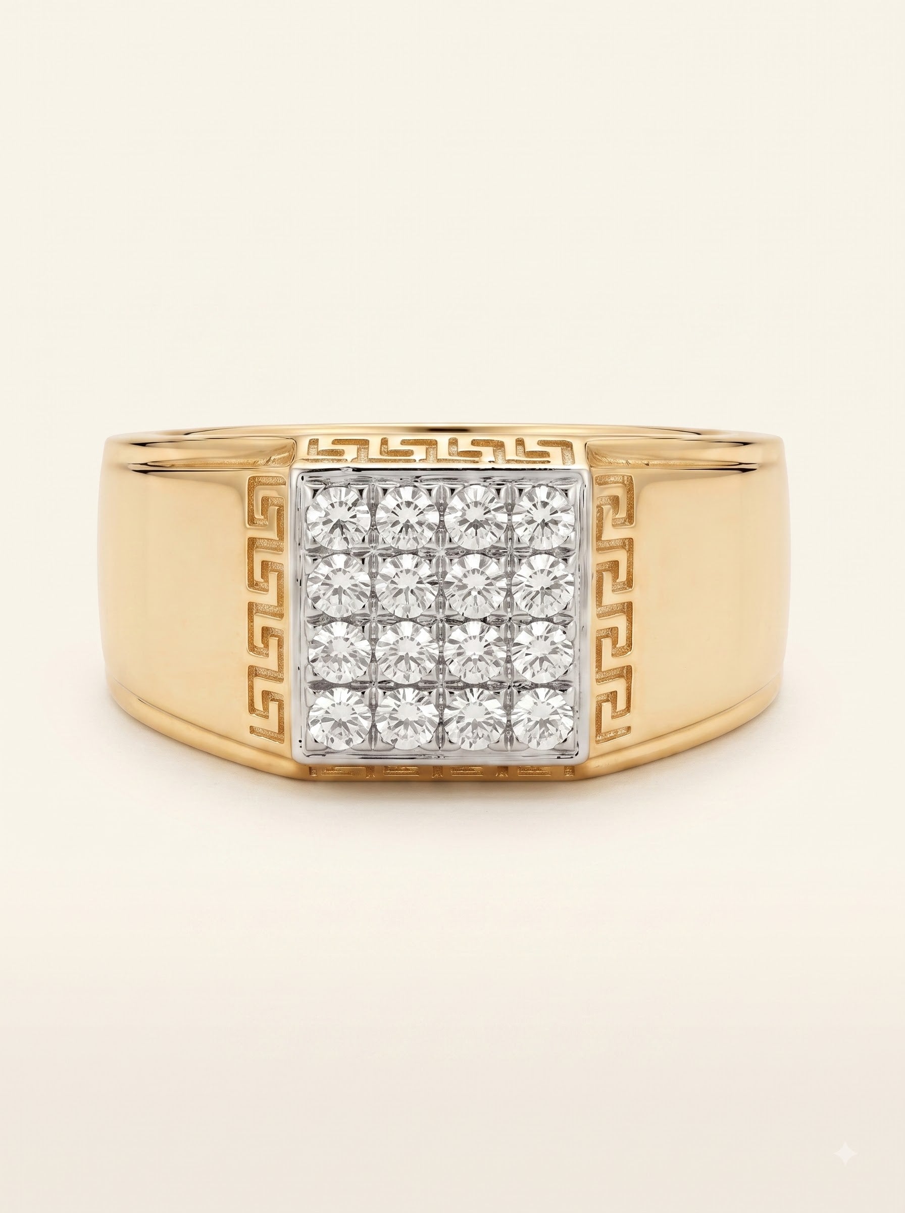 Regal Greek Key Diamond Signet Ring