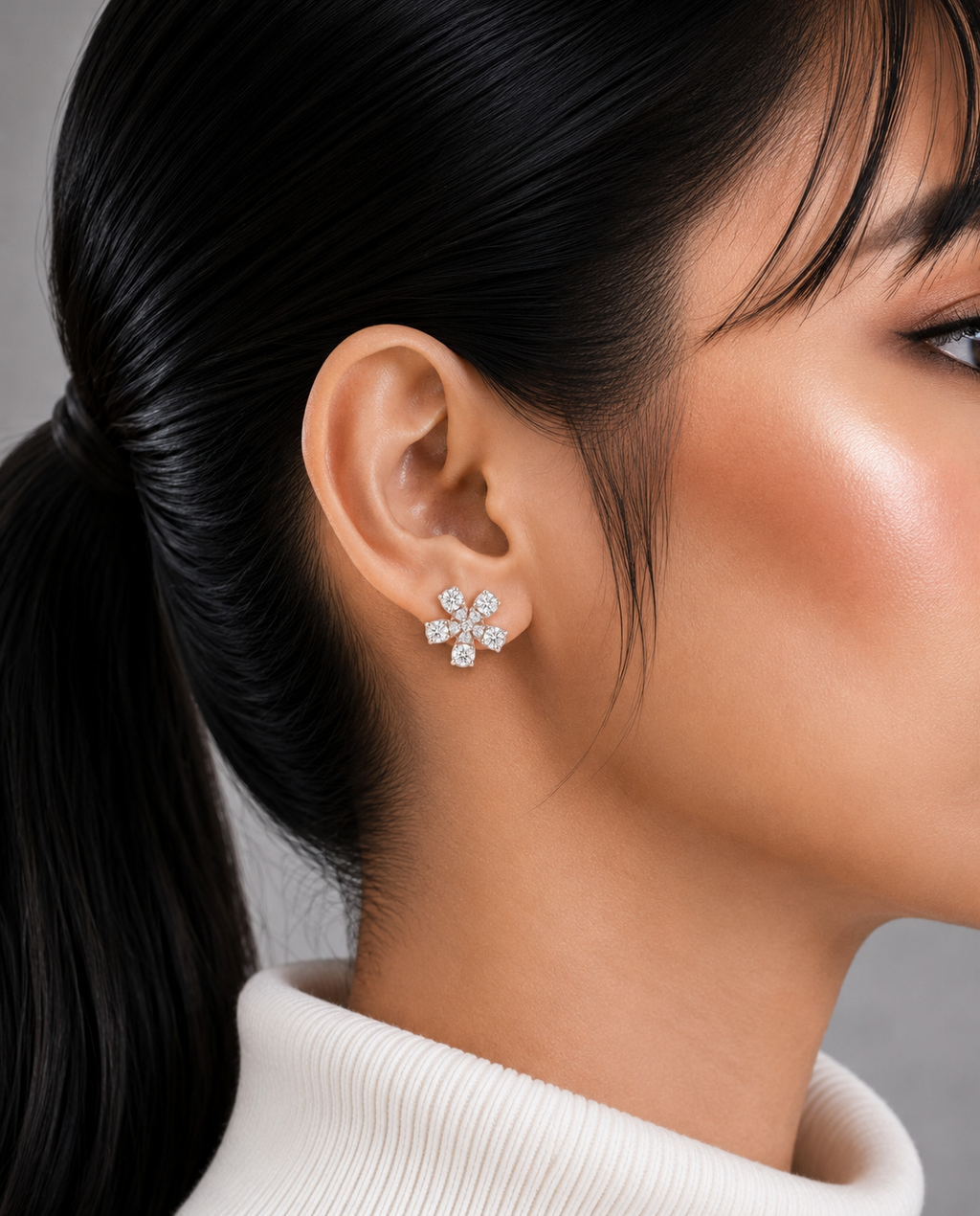 Diamond Daisy Bloom Stud Earrings