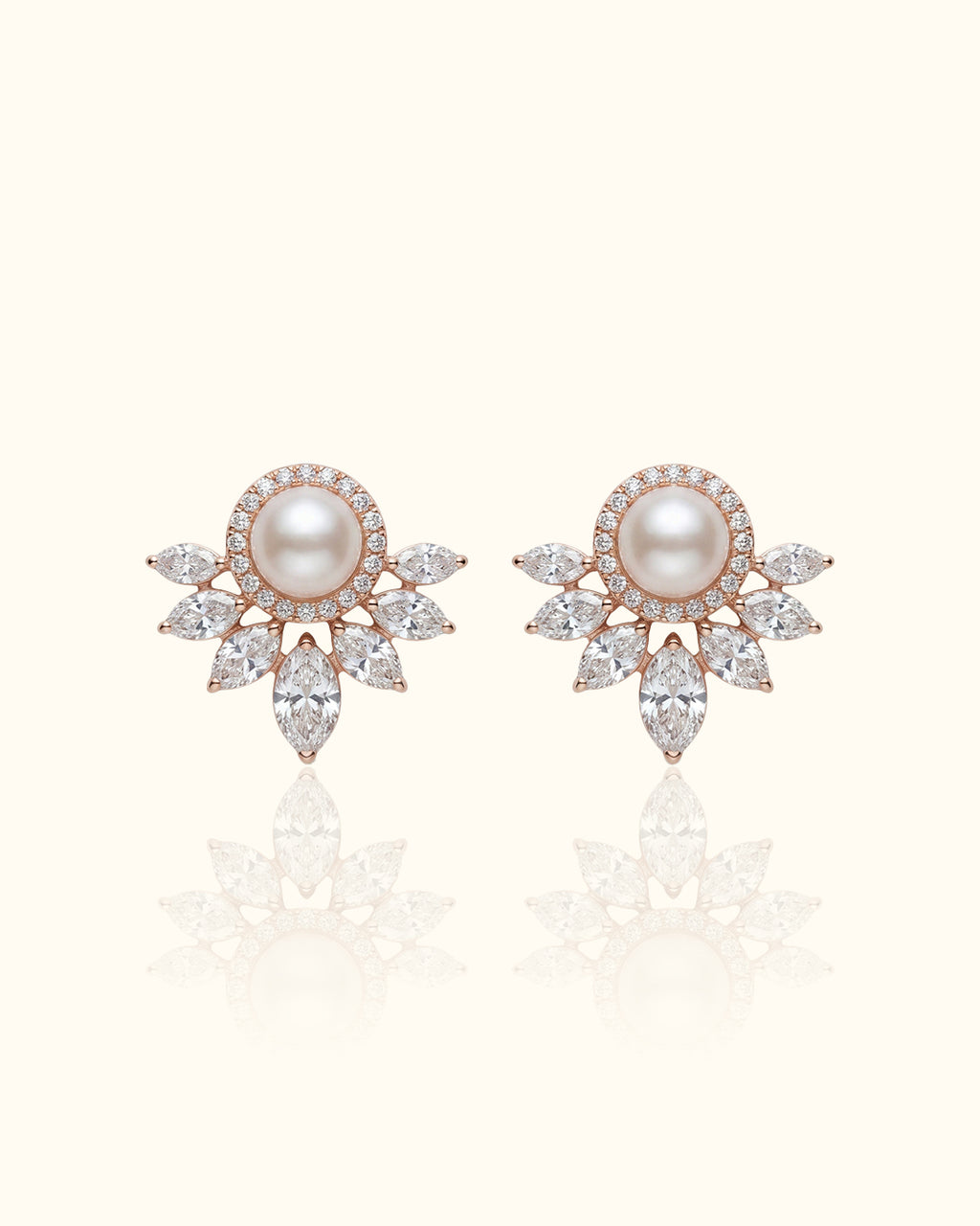 Pearl Blossom Diamond Stud Earrings