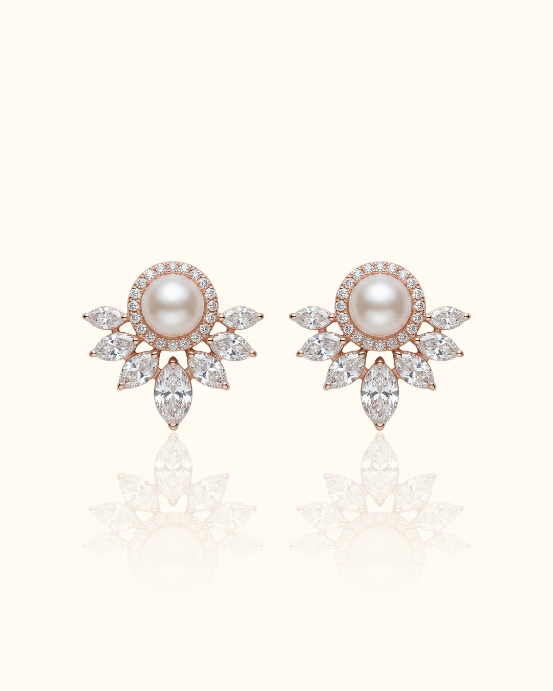 Pearl Blossom Diamond Stud Earrings