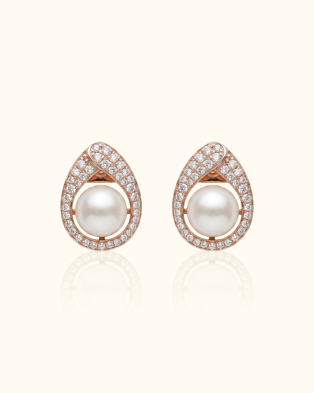 Pearl Halo Teardrop Diamond Stud Earrings
