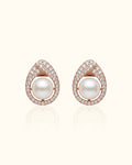 Pearl Halo Teardrop Diamond Stud Earrings