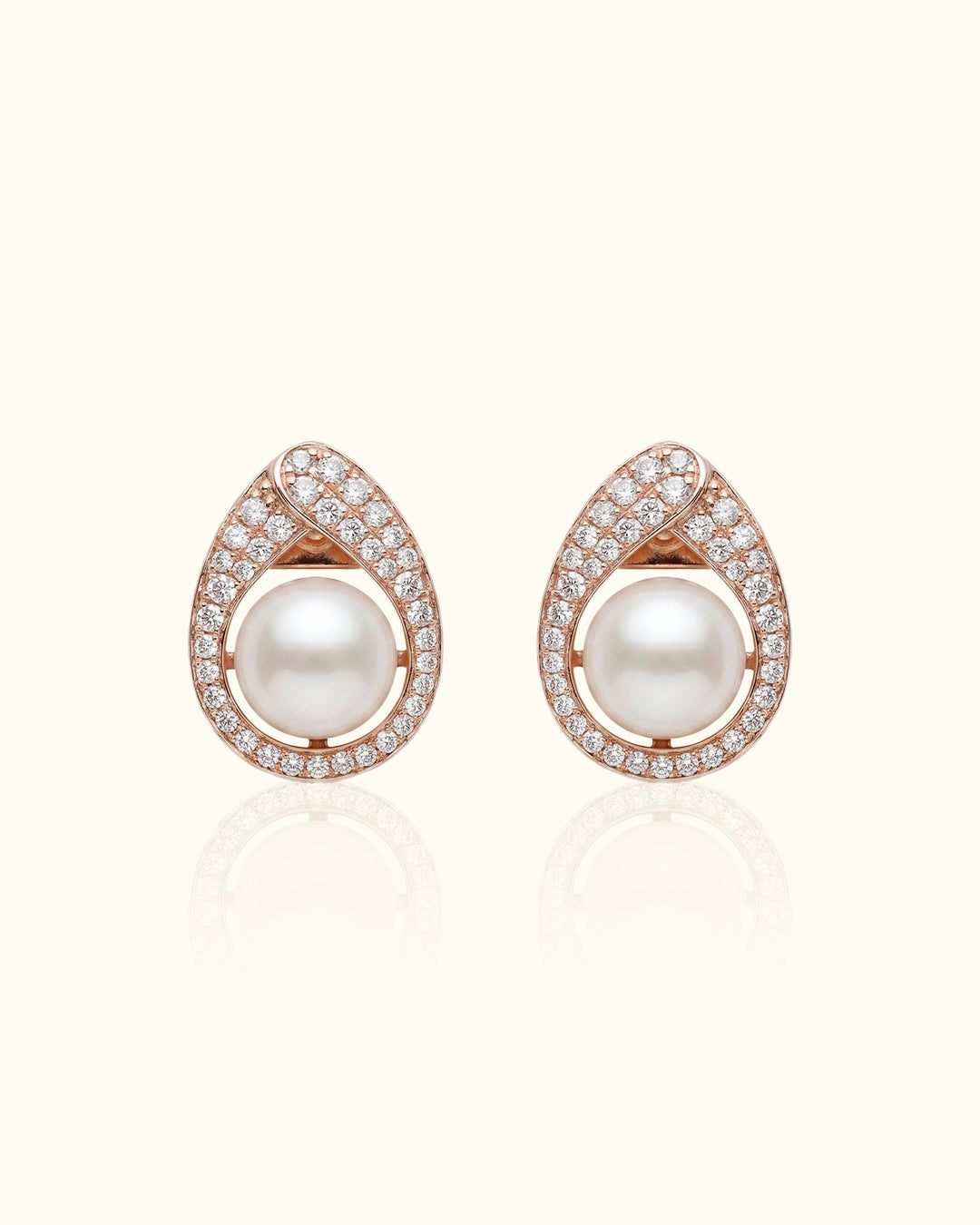 Pearl Halo Teardrop Diamond Stud Earrings