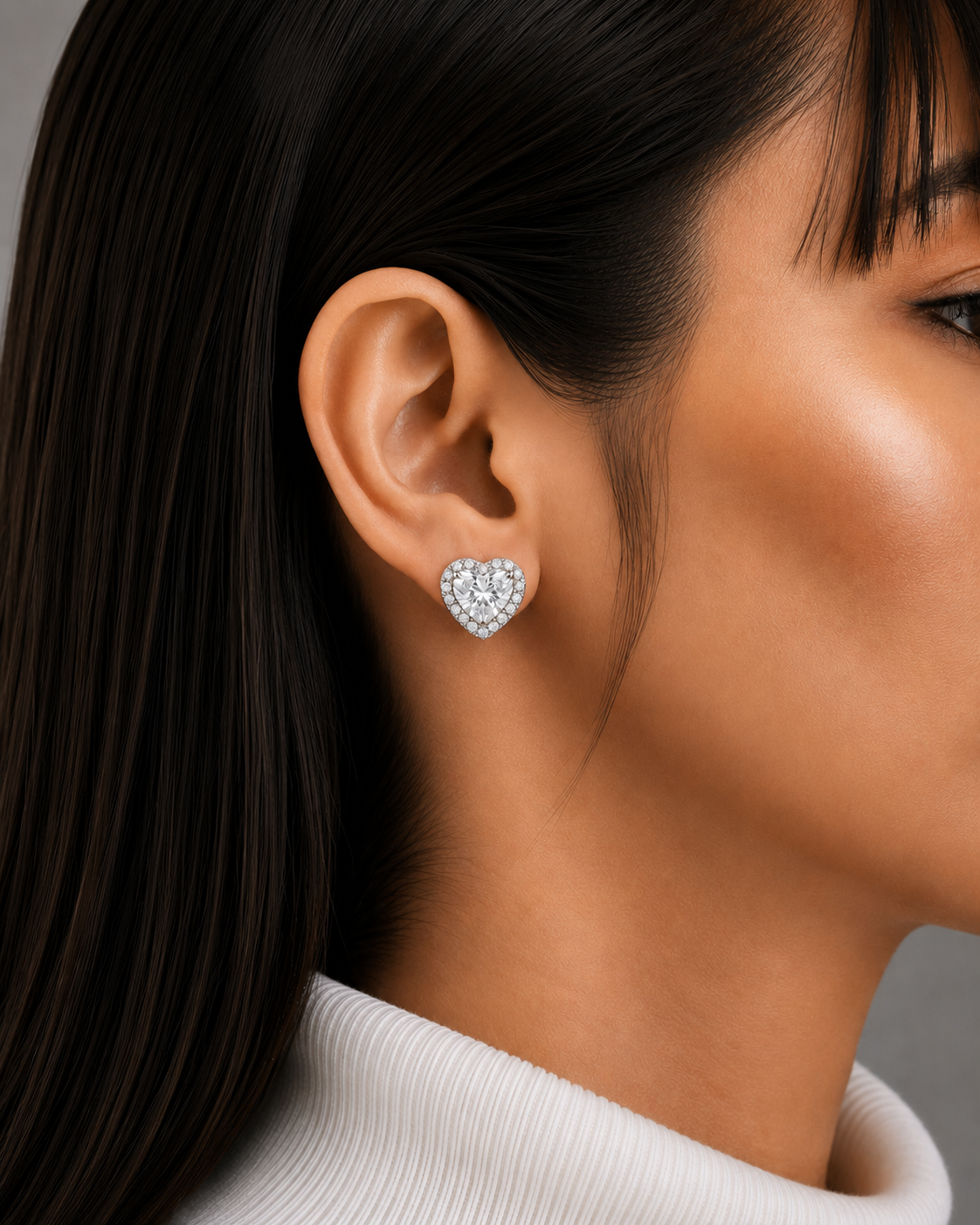 Sparkling Heart Diamond Stud Earrings