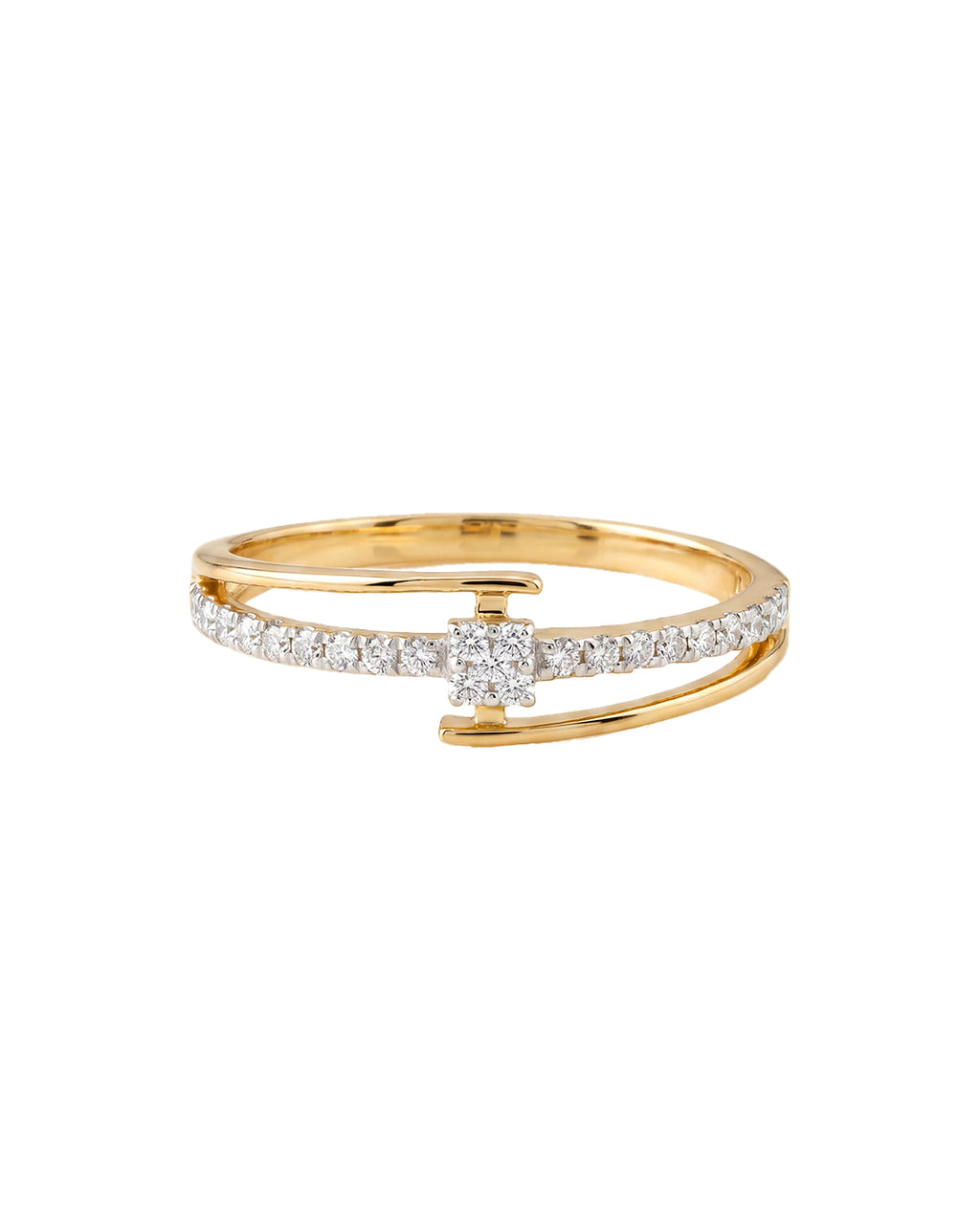 Diamond Bar Bypass Ring in Yellow Gold
