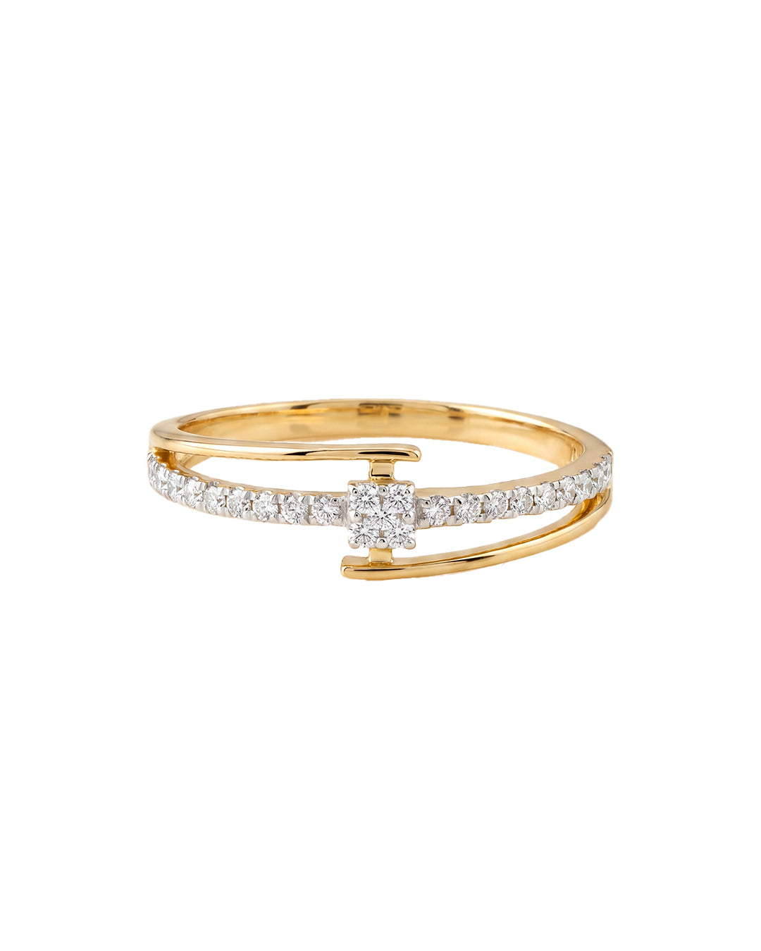 Diamond Bar Bypass Ring in Yellow Gold