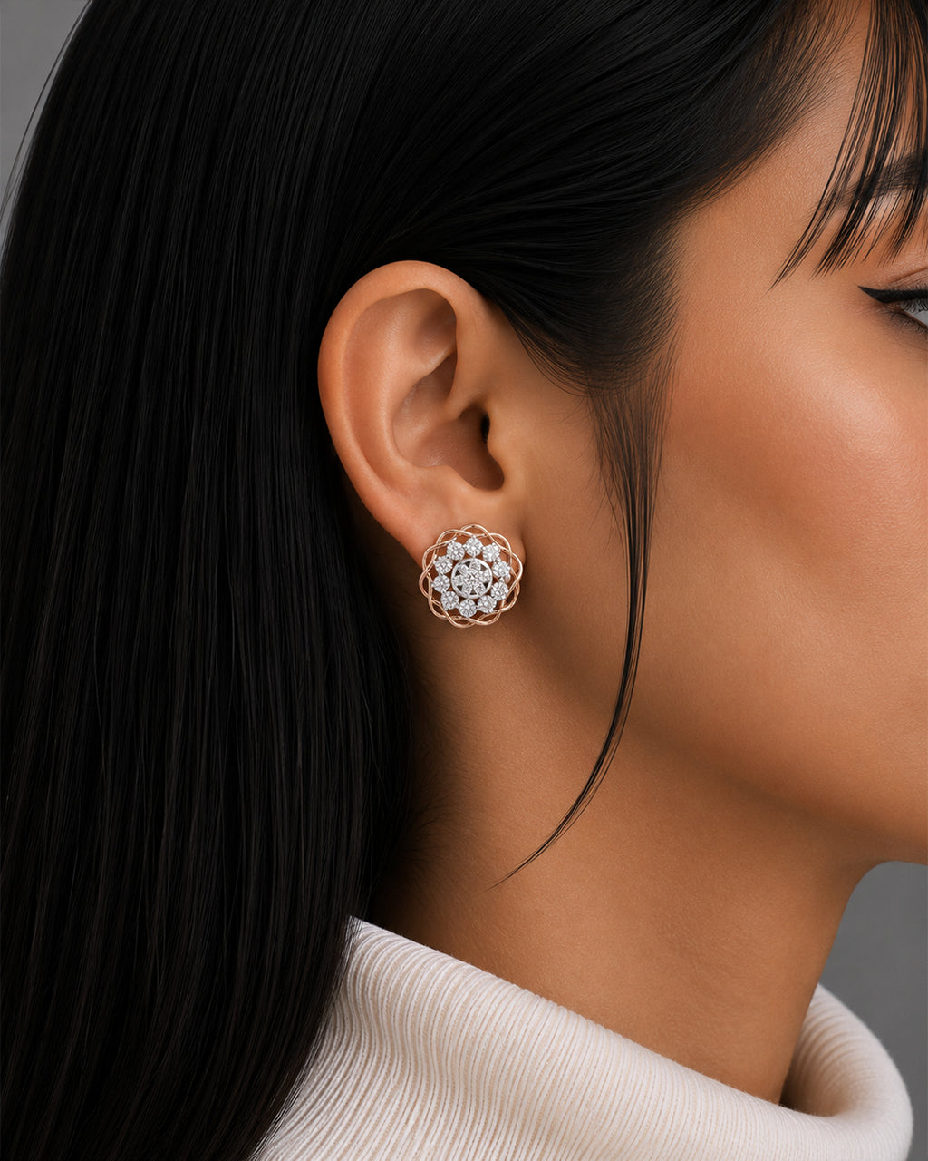 Vintage Floral Diamond Stud Earrings