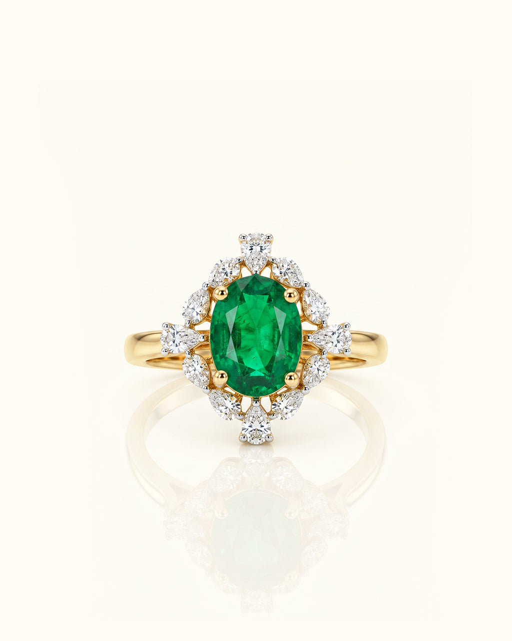 Classic Emerald & Diamond Halo Ring
