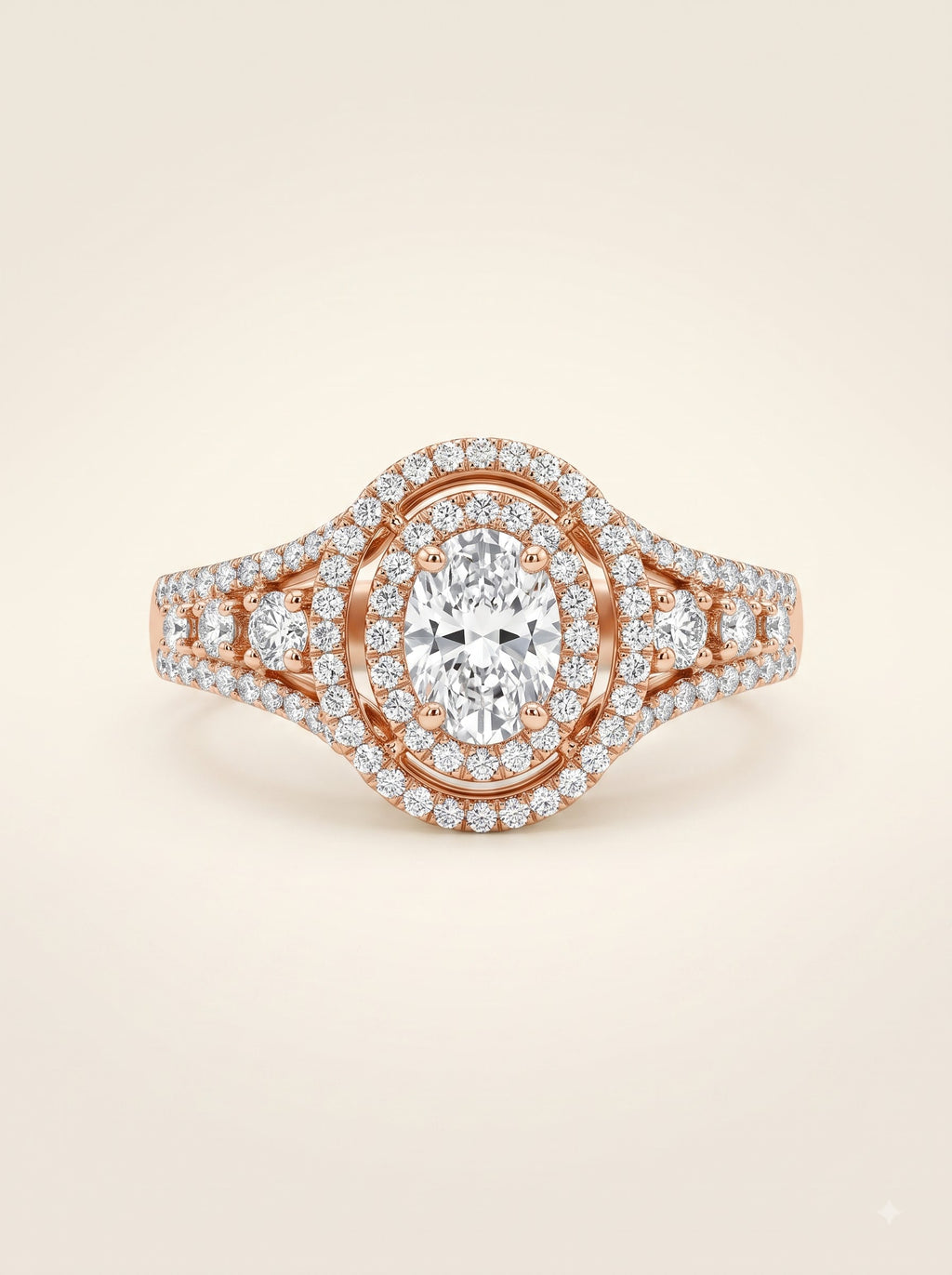 0.6pt Oval Halo Diamond Engagement Ring
