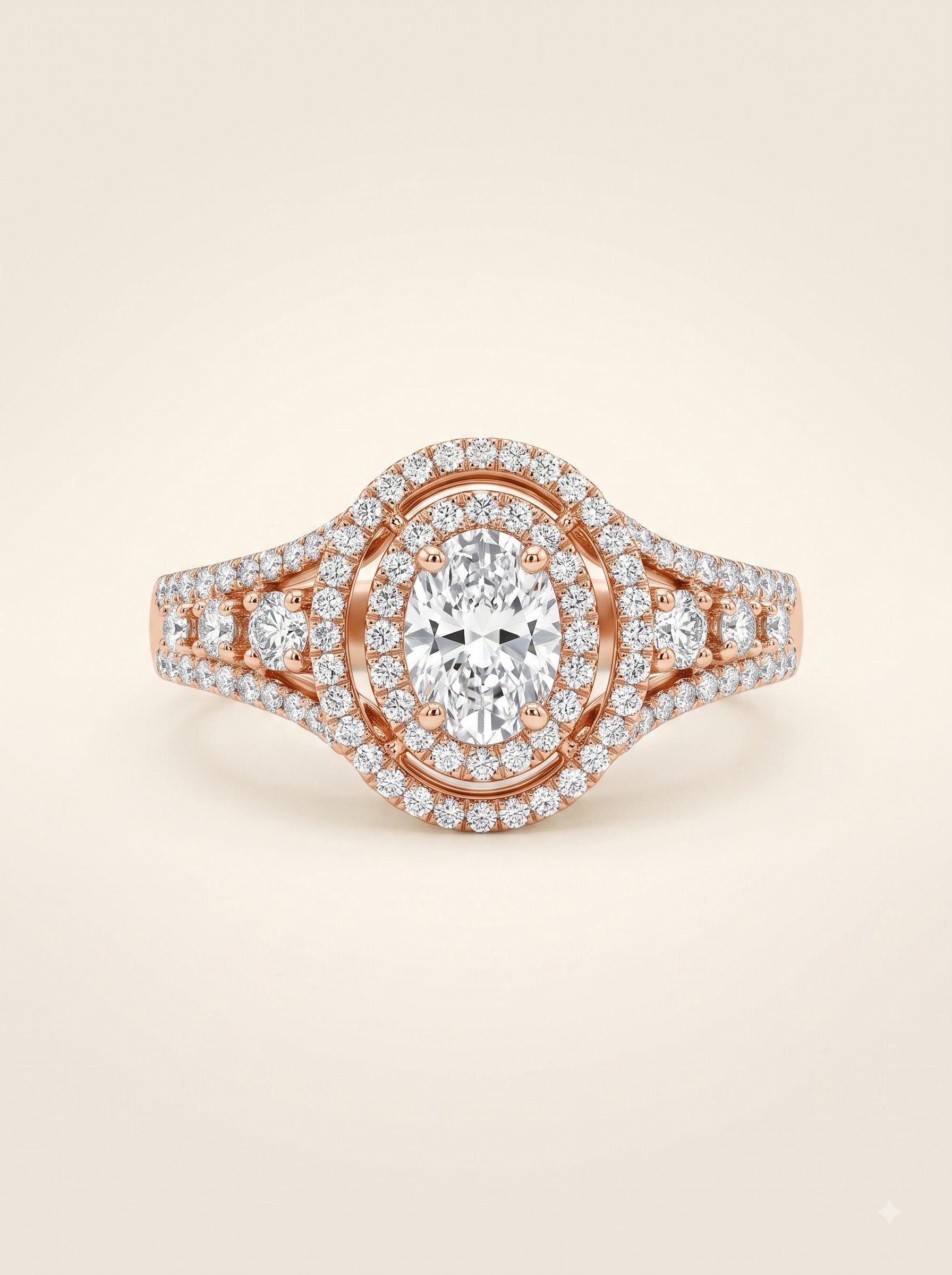 0.6pt Oval Halo Diamond Engagement Ring