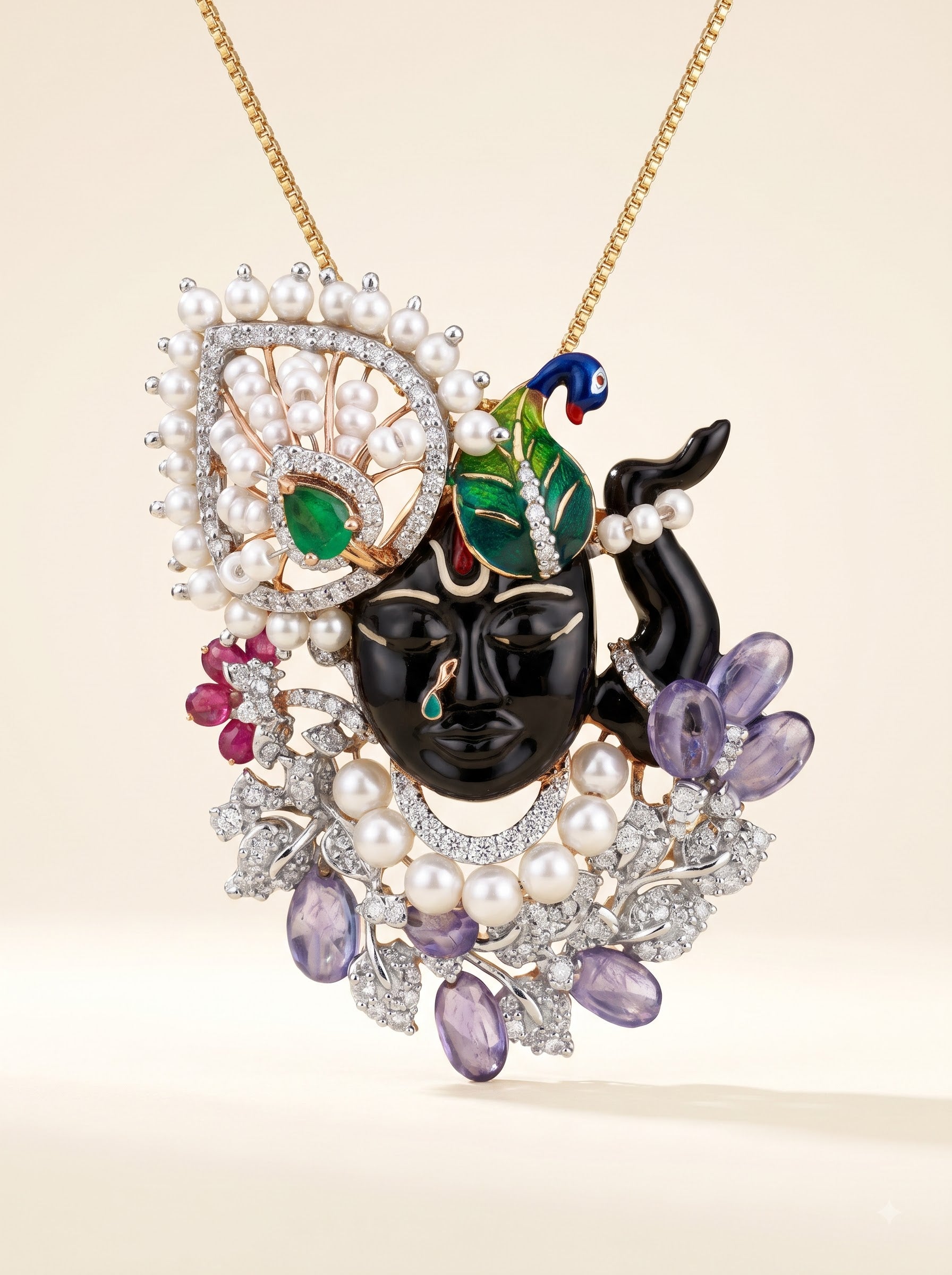 Divine Shrinathji Pearl & Gemstone Pendant