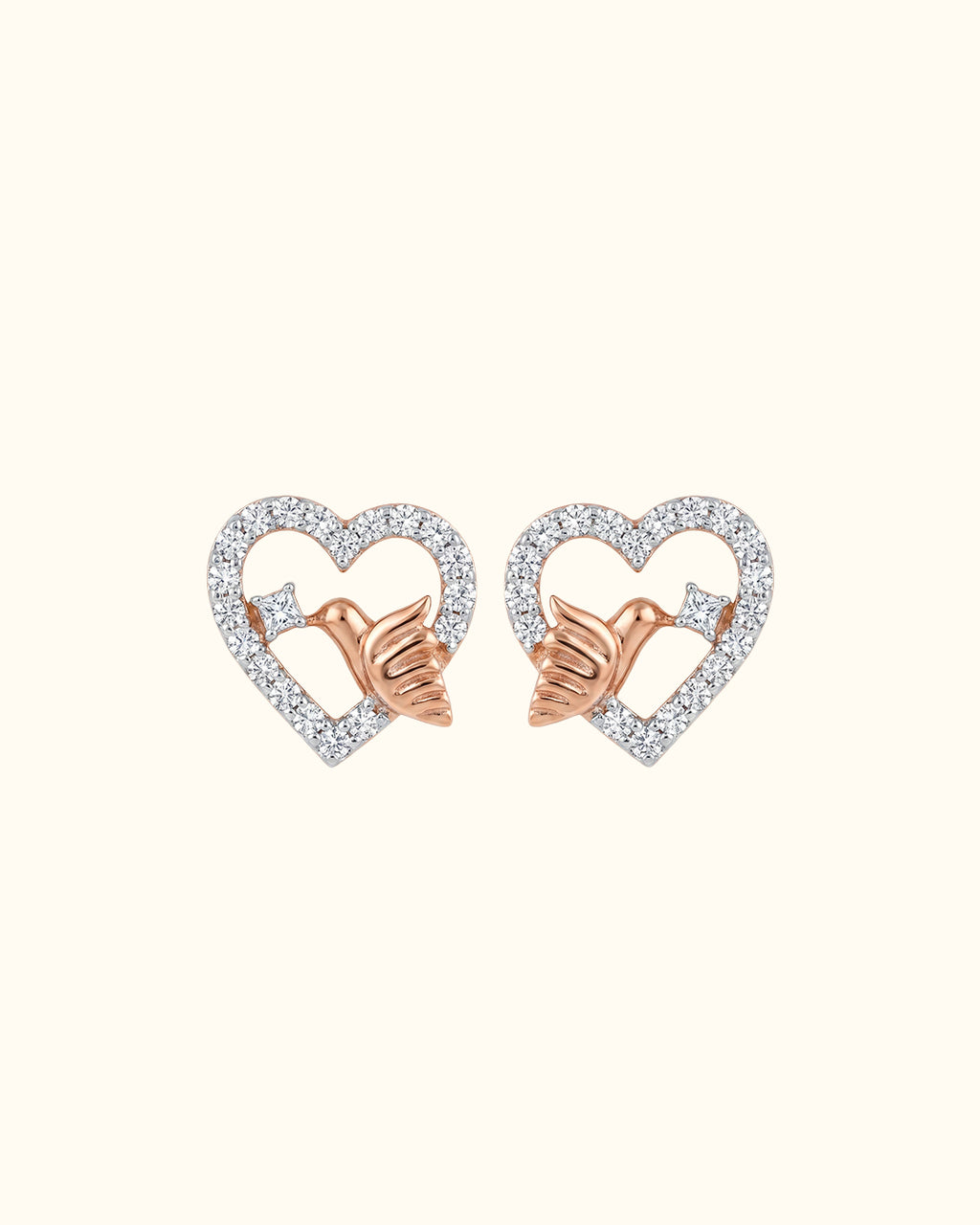 Diamond Heart Embrace Stud Earrings