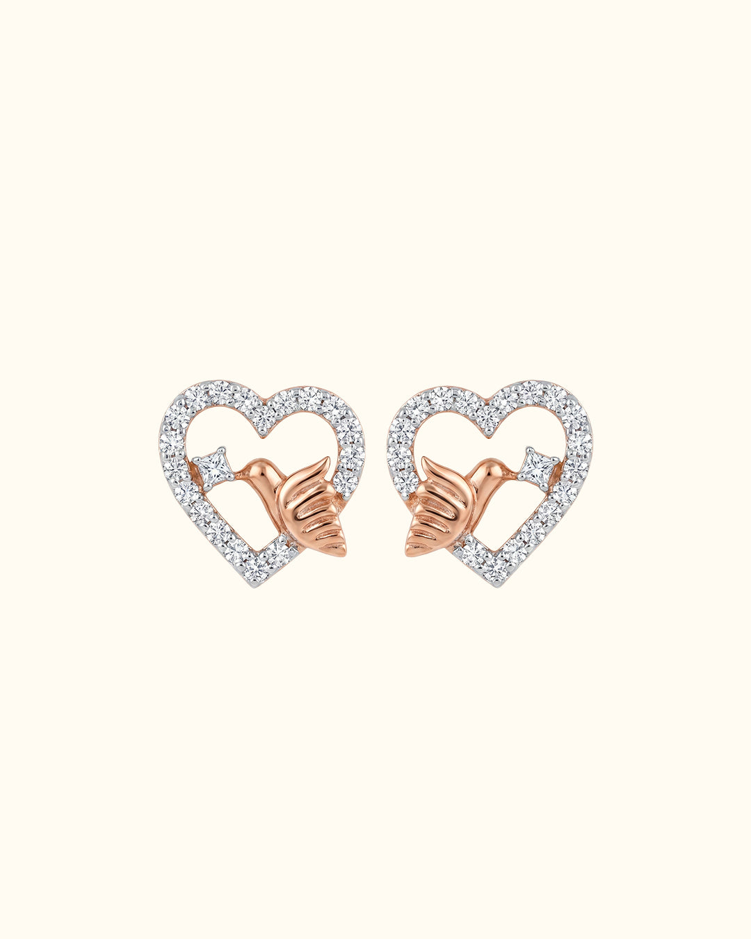 Diamond Heart Embrace Stud Earrings