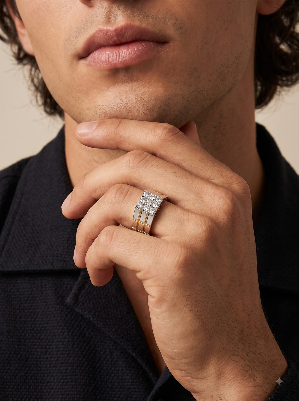 Executive Diamond Grid Men's Ring