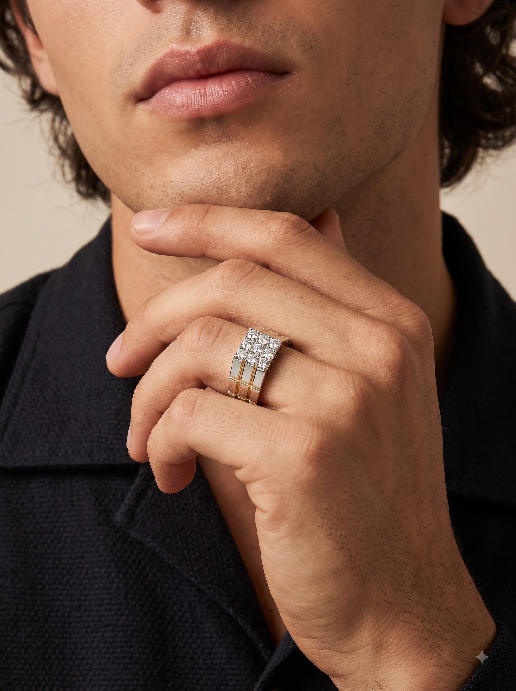 Executive Diamond Grid Men's Ring