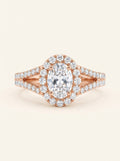 0.6pt Oval Halo Split Shank Diamond Ring