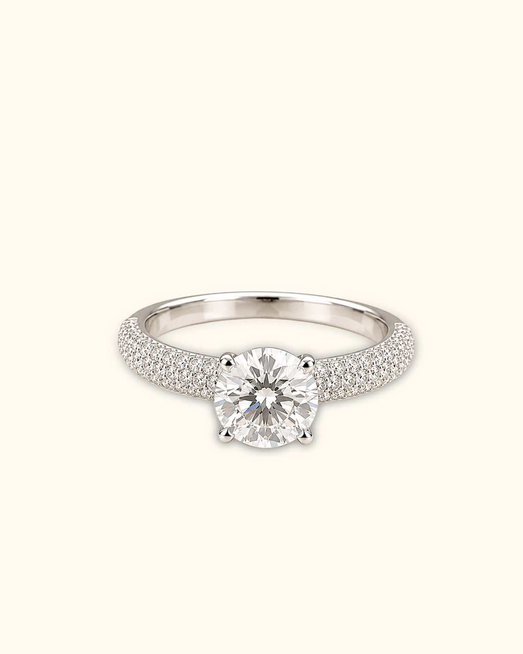 1 ct Classic Round Solitaire Pavé Diamond Ring