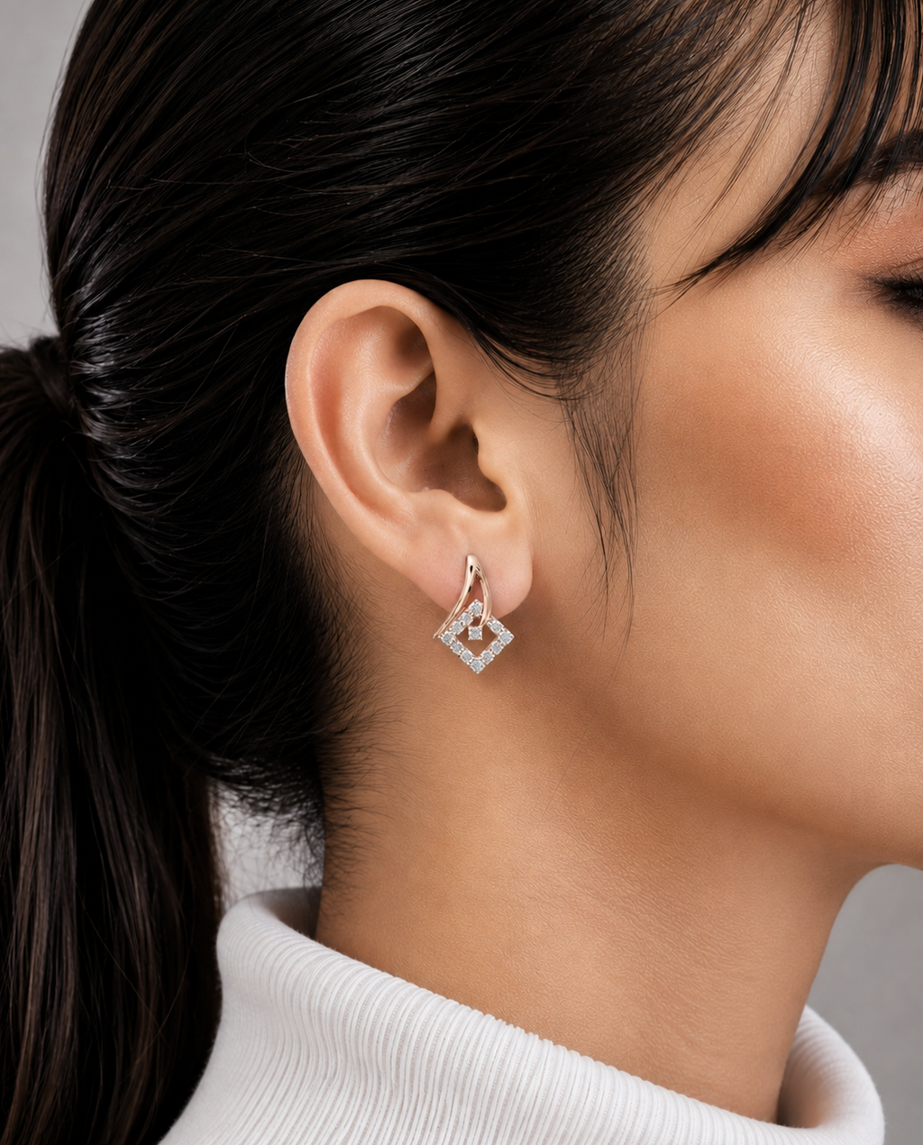 Diamond Geometric Drop Stud Earrings