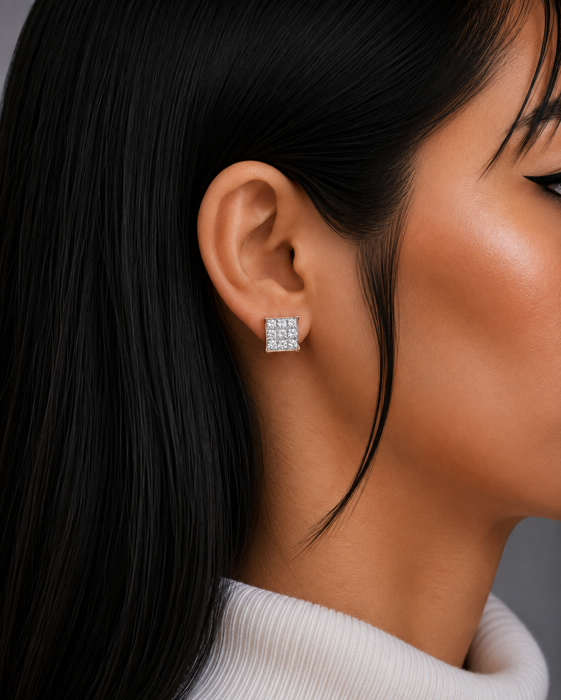Luminous Square Diamond Stud Earrings