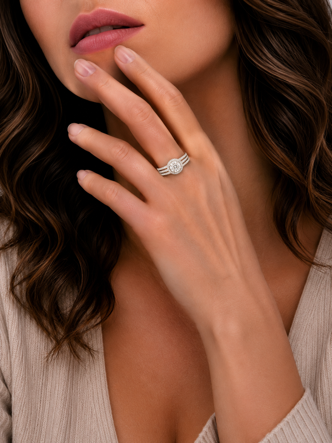 2ct Triple Row Halo Solitaire Diamond Ring