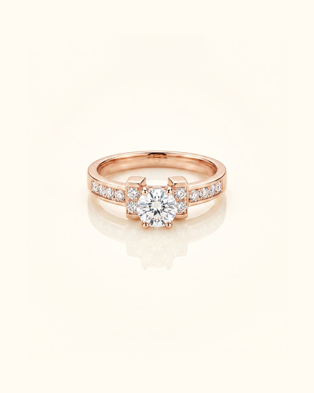 Classic Diamond Solitaire Cluster Ring in Rose Gold