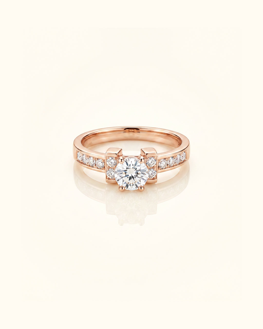 Classic Diamond Solitaire Cluster Ring in Rose Gold