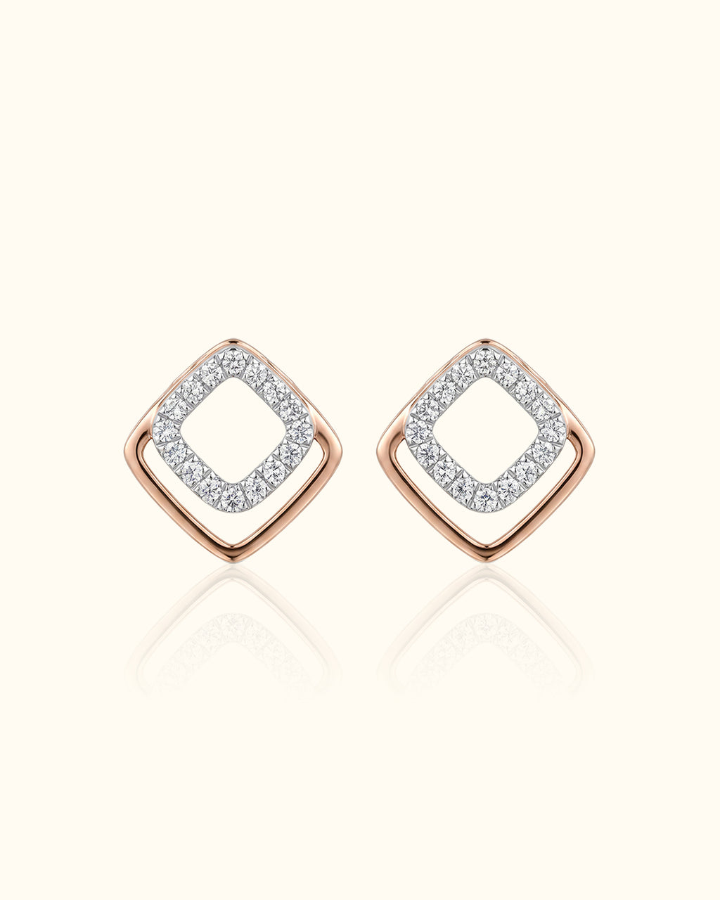 Diamond Double Square Stud Earrings