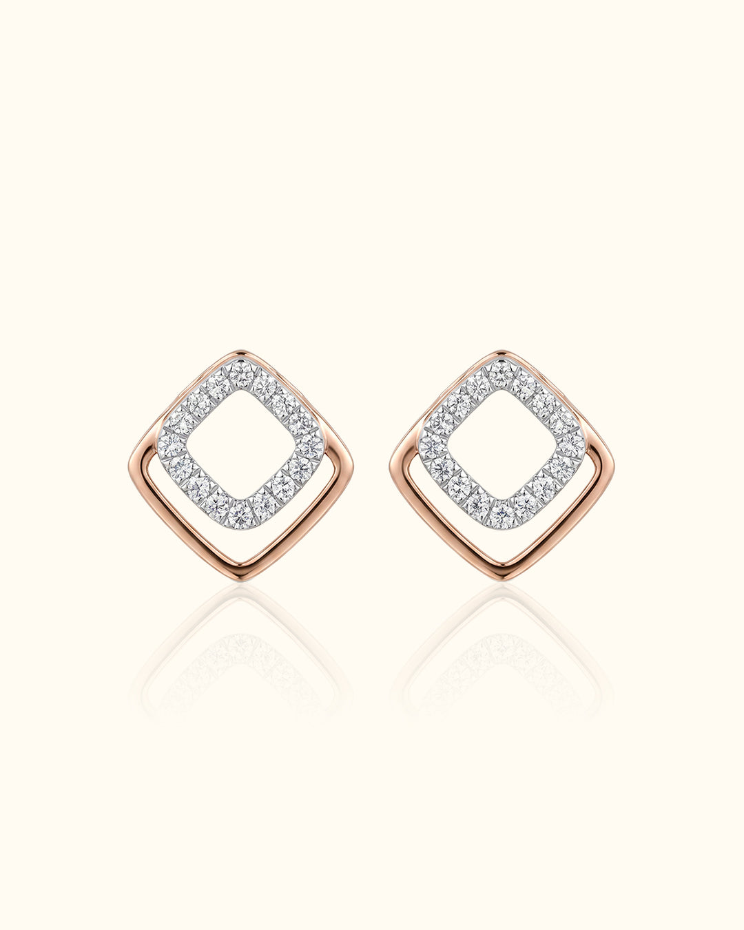 Diamond Double Square Stud Earrings