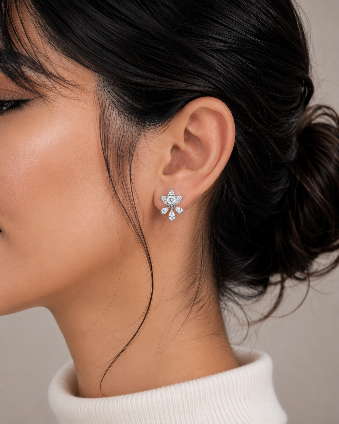 Diamond Floral Spray Stud