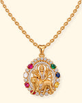 Durga Maa Diamond Pendant with Multicolour Gemstones