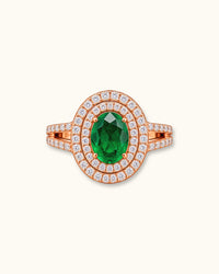 Emerald Double Halo Diamond Ring