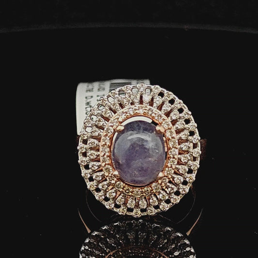 Oval Blue Sapphire Diamond Halo Ring
