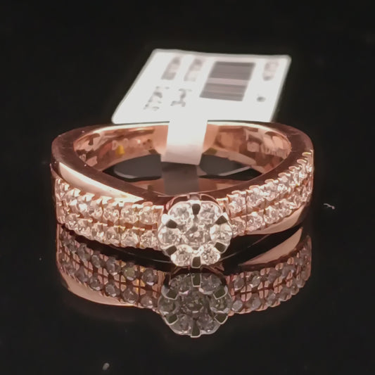 Round Diamond Cluster Triple Band Ring