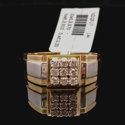 Men’s Square Diamond Ring in Yellow & White Gold