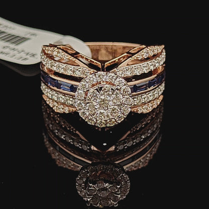 Diamond Halo Ring with Blue Accent Stones