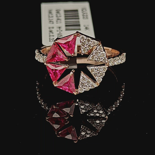 Ruby and Diamond Geometric Flower Ring