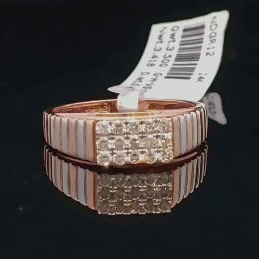 Ribbed Gold Square Diamond Ring for Men