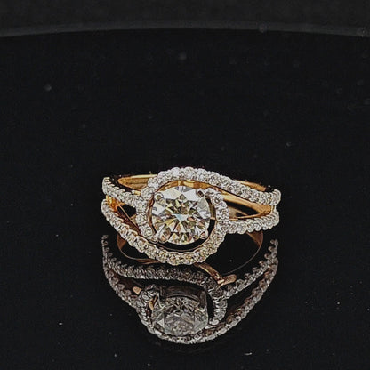 Round Cut Halo Diamond Engagement Ring with Split Pavé Band