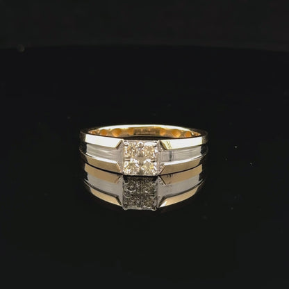 Two-Tone Gold Diamond Square Ring for Men