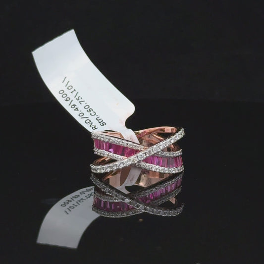 Pink Baguette Diamond Crossover Ring