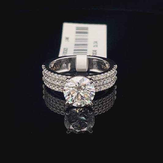 Round Solitaire Diamond Triple Band Pavé Ring