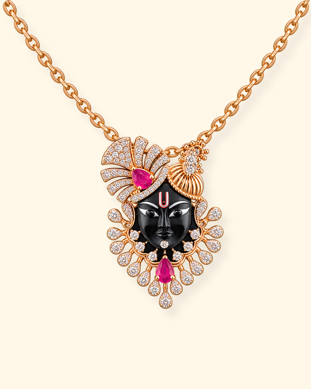 Lord Vishnu Diamond Pendant with Ruby & Gemstones
